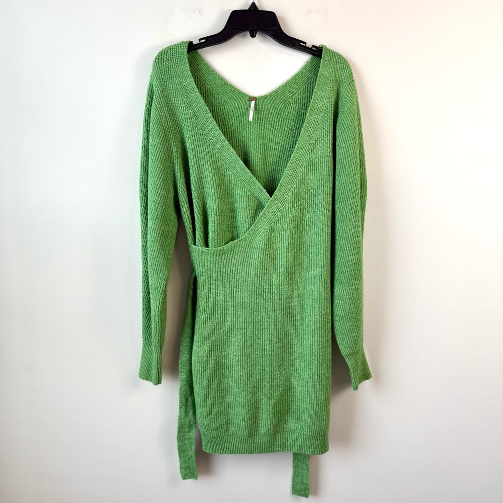 Free People Sienna Wrap Sweater Dress Green S - Picture 2 of 7